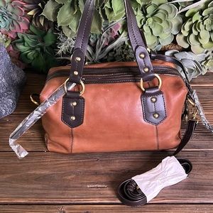 Lucky Brand Buckman Leather Cognac Colored Purse with Detachable Shoulder Strap